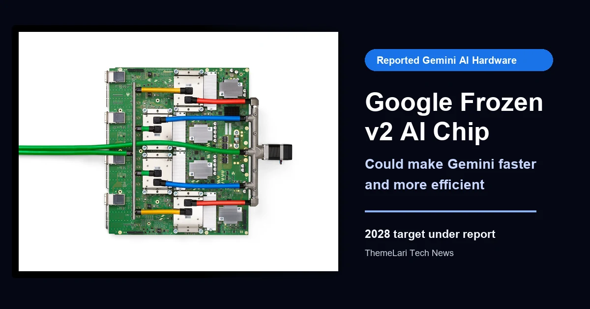 Google Frozen v2 AI chip report illustrated with a real Google TPU board for Gemini AI infrastructure.